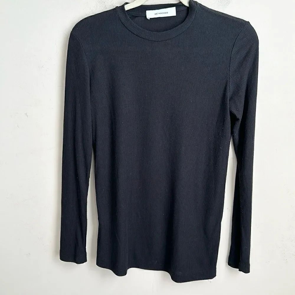 De Rococo Black Lightweight Ribbed Top M